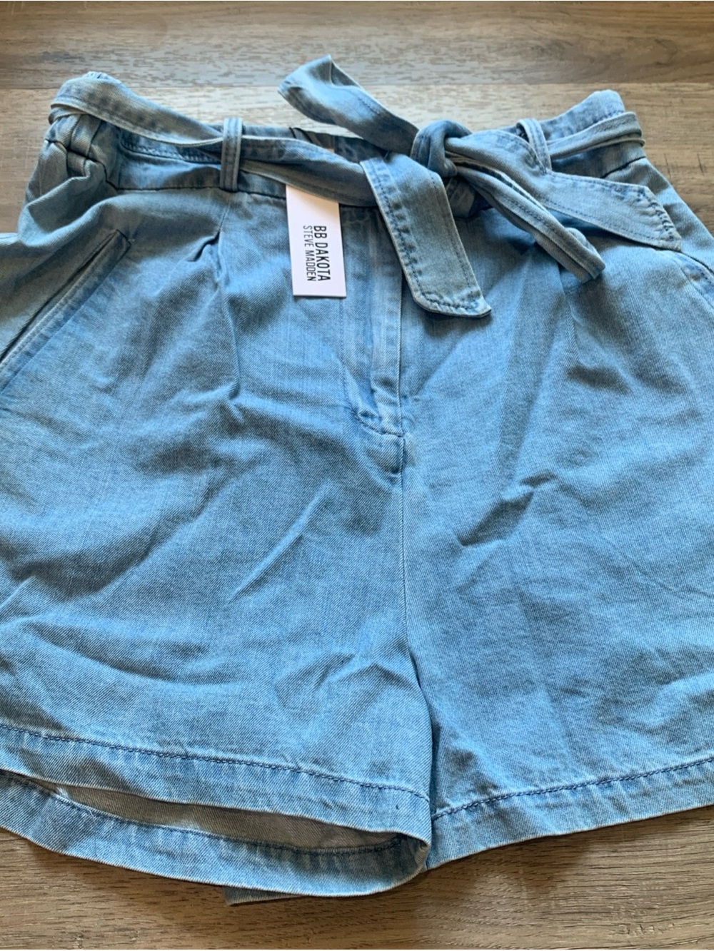 BB Dakota Light Blue Paperbag Waist Denim Shorts NWT